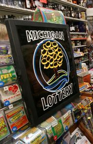 Michigan Lottery logo at the Classiv Lotto 47 local ticket point of sale